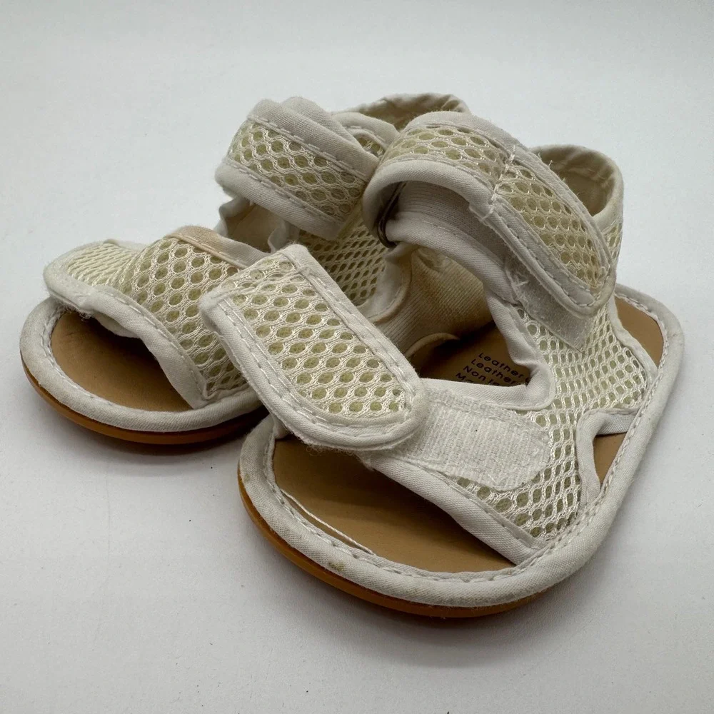 Valen Sina Baby Mesh Sandals Cream Leather Lining Hook Loop Straps Size 7